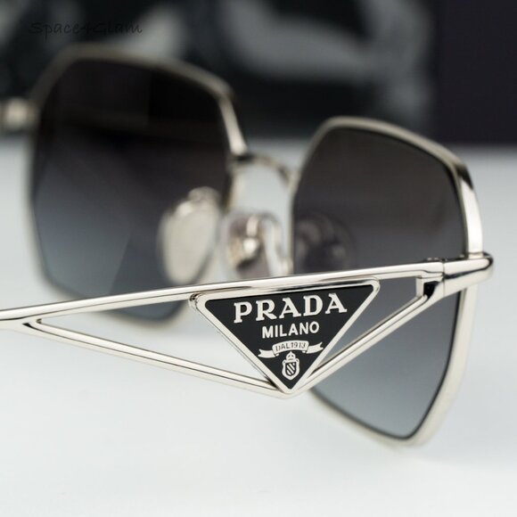 Prada Women Sunglasses Silver Grey Gradient Geometric PRA51S 1BC90A BRAND NEW - Picture 6 of 12